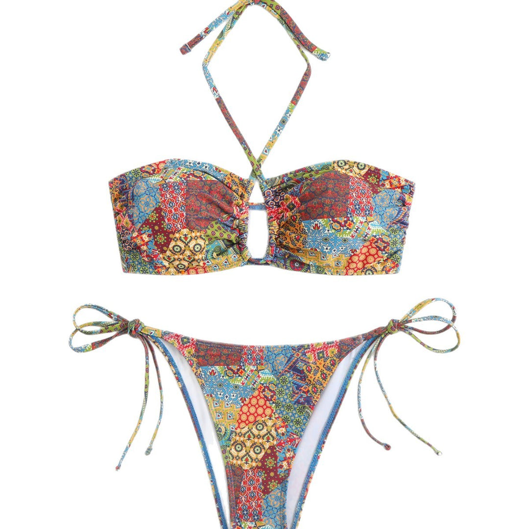 Dame Bandeau-bikini med lekfullt kraftigt mönster Mirla-Eva Jonsson