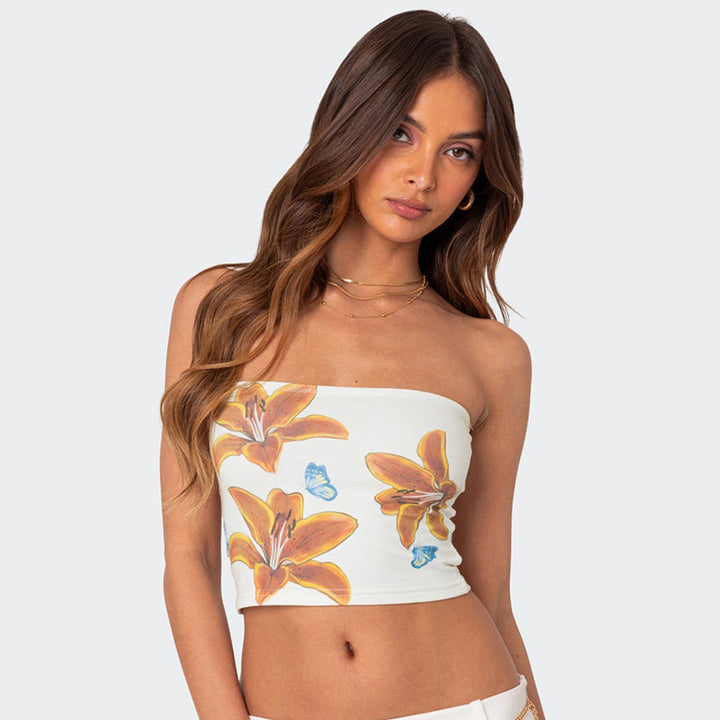Dame Bandeau-top med blommönster och elastisk midja Mirla-Eva Jonsson