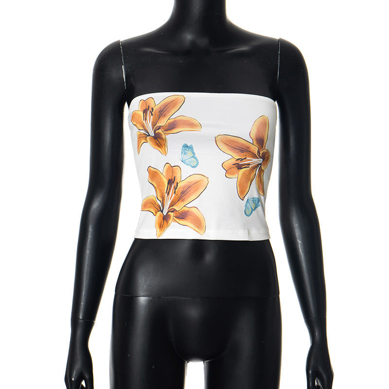 Dame Bandeau-top med blommönster och elastisk midja Mirla-Eva Jonsson