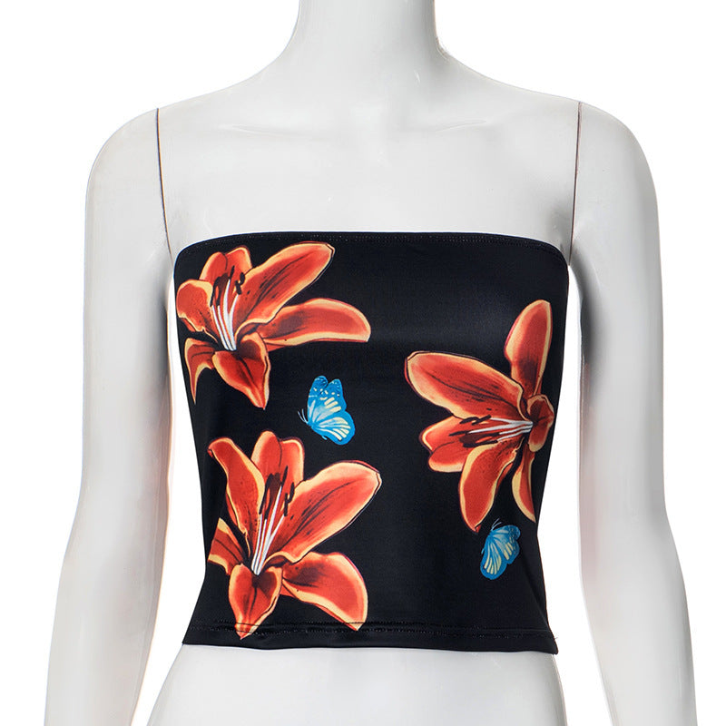Dame Bandeau-top med blommönster och elastisk midja Mirla-Eva Jonsson