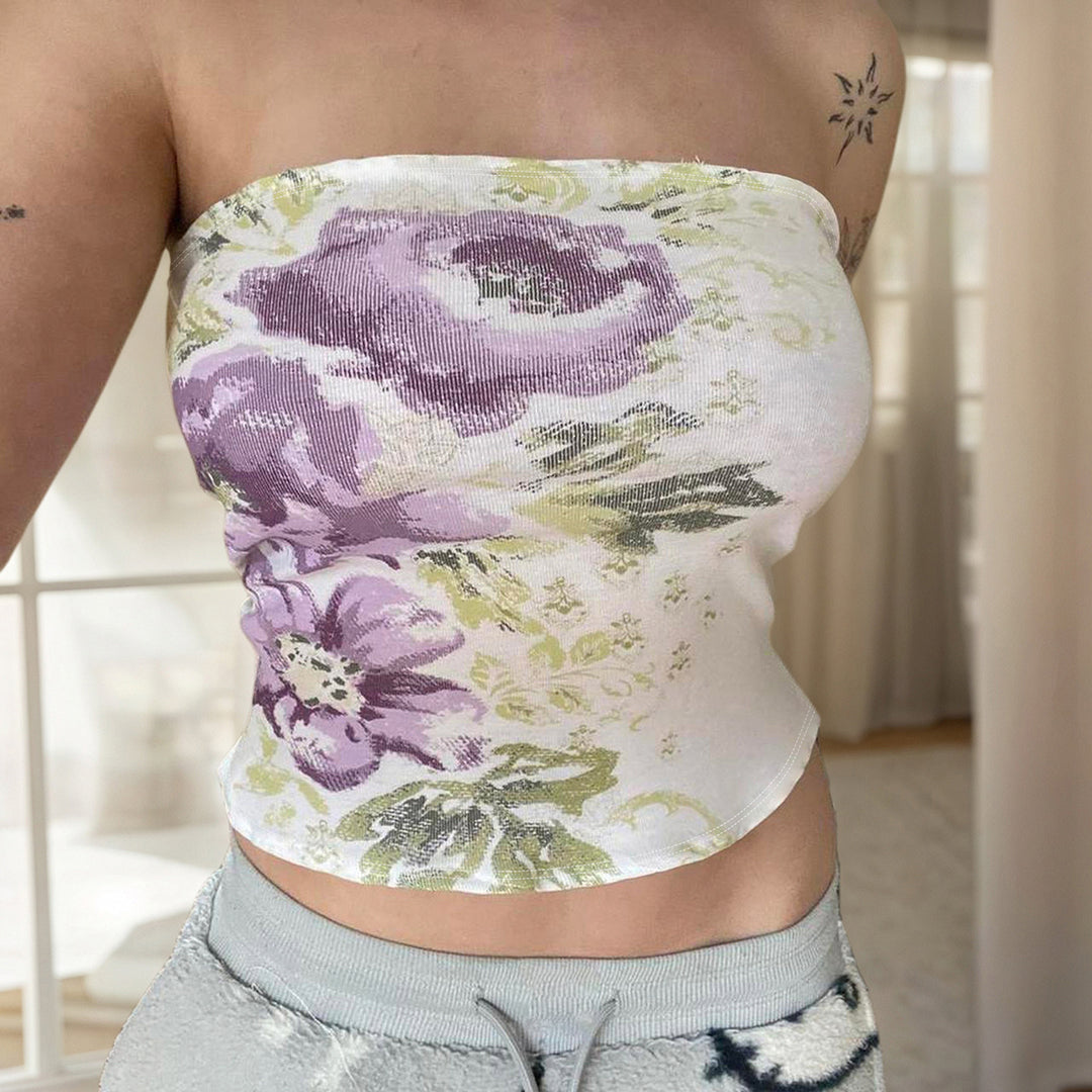 Dame Bandeau-top med floral broderi och elastisk passform Mirla-Eva Jonsson