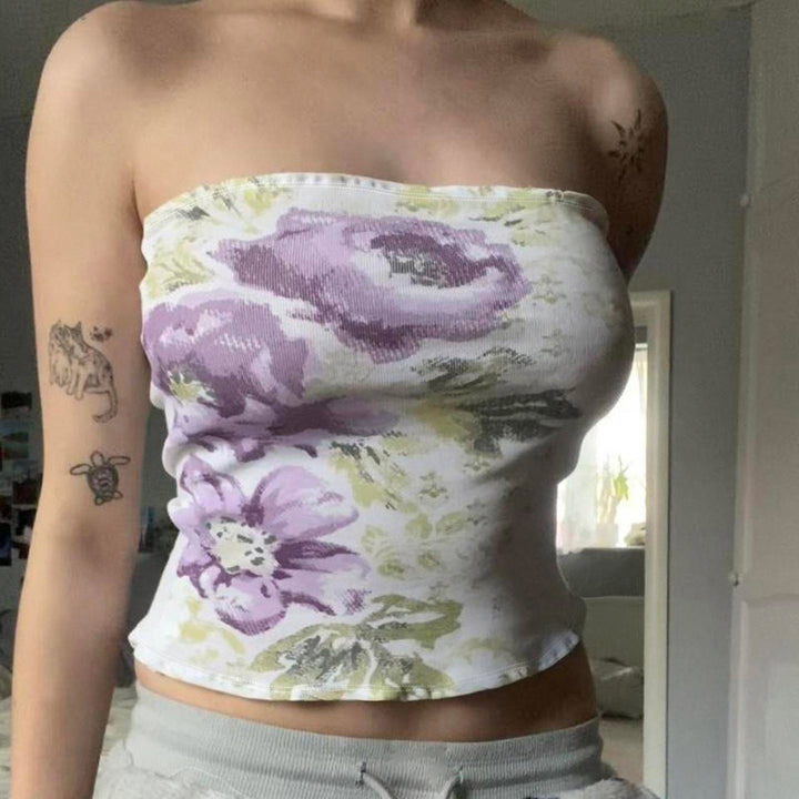 Dame Bandeau-top med floral broderi och elastisk passform Mirla-Eva Jonsson