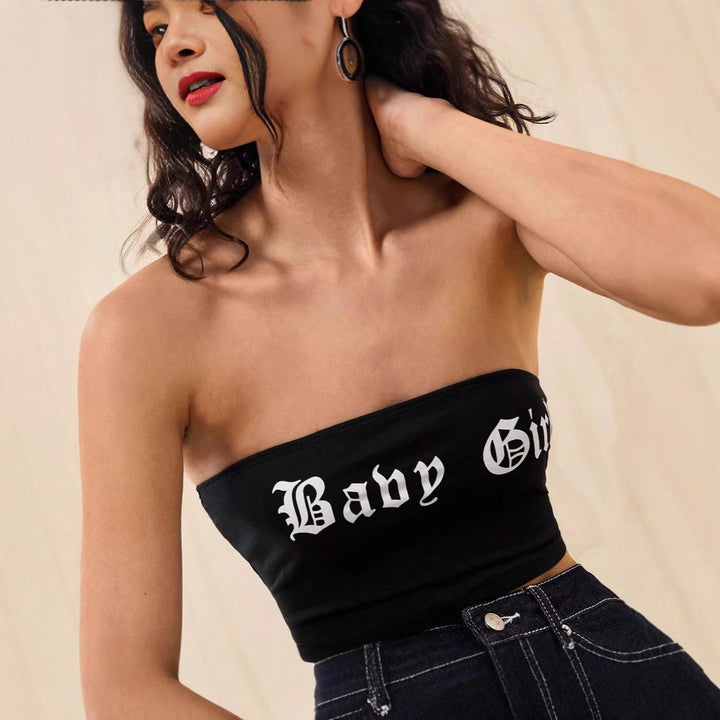 Dame Bandeau-top med kreativ text Mirla-Eva Jonsson