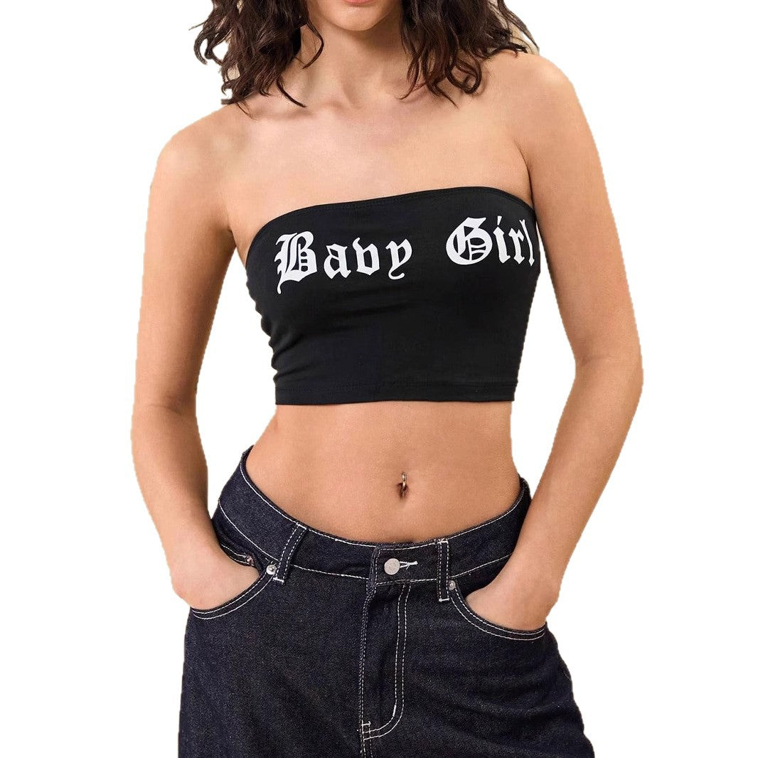 Dame Bandeau-top med kreativ text Mirla-Eva Jonsson