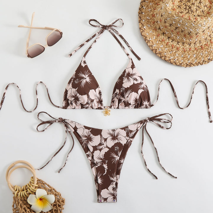 Dame Bikini-set med Blommig Triangelöverdel och Justerbara Band Mirla-Eva Jonsson