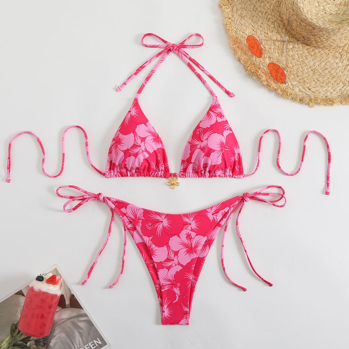 Dame Bikini-set med Blommig Triangelöverdel och Justerbara Band Mirla-Eva Jonsson