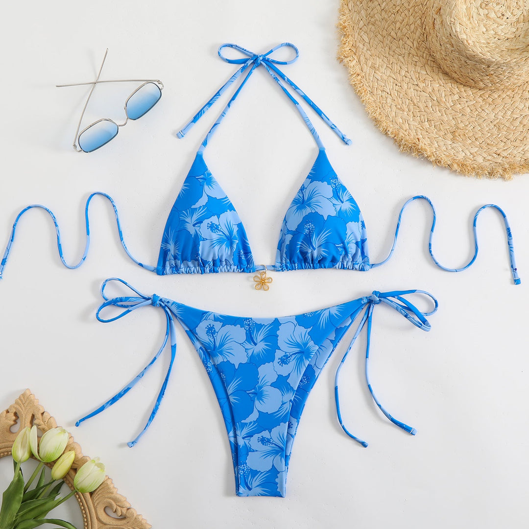 Dame Bikini-set med Blommig Triangelöverdel och Justerbara Band Mirla-Eva Jonsson