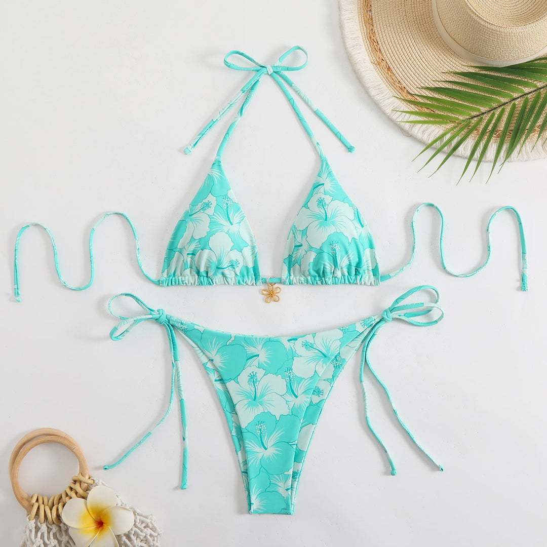 Dame Bikini-set med Blommig Triangelöverdel och Justerbara Band Mirla-Eva Jonsson