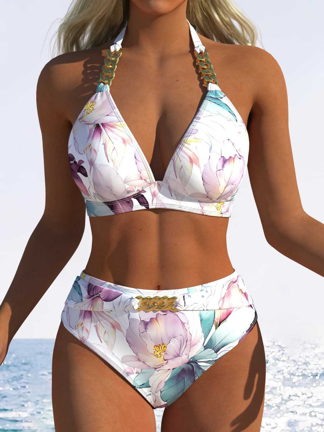 Dame Bikini-set med hög midja och elegant blommönster Mirla-Eva Jonsson