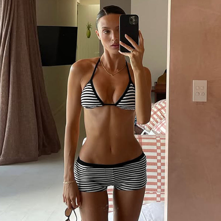 Dame Bikini-set med klassiskt randmönster och justerbara remmar Mirla-Eva Jonsson