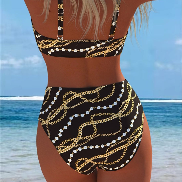 Dame Bikini-set med lyxig kedjedesign och hög midjeband Mirla-Eva Jonsson