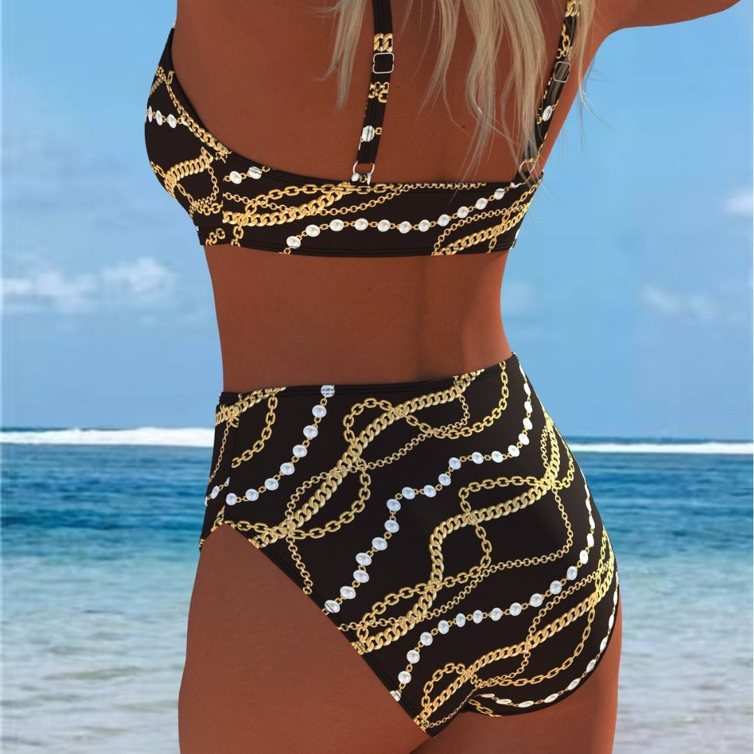 Dame Bikini-set med lyxig kedjedesign och hög midjeband Mirla-Eva Jonsson