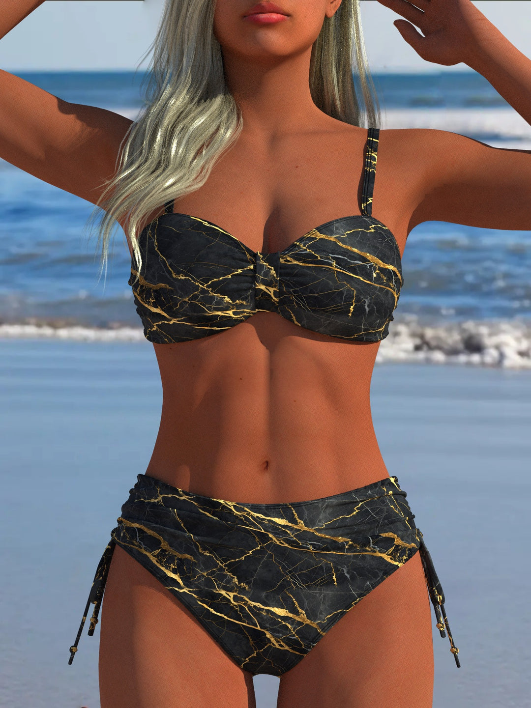 Dame Bikini-set med stiligt rutig mönster och guldfärgade accenter Mirla-Eva Jonsson