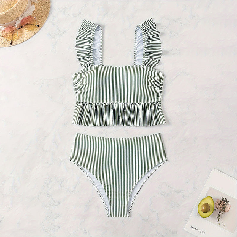 Dame Bikini-set med volangdetaljer och högmidjade trosor Mirla-Eva Jonsson