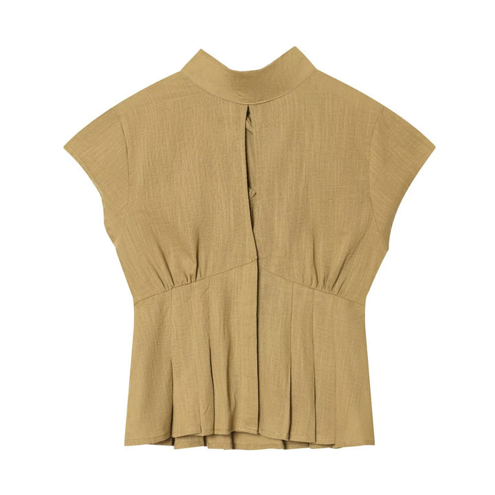 Dame Blusenshirt med elegant ståkrage och plisserade detaljer Mirla-Eva Jonsson