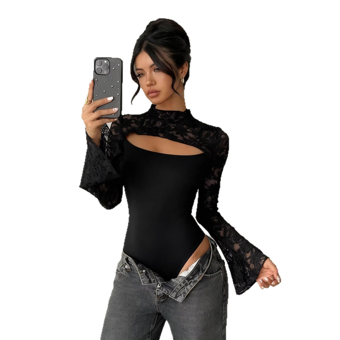 Dame Body med transparenta spetsärmar och modern cut-out Mirla-Eva Jonsson
