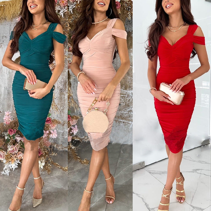 Dame Bodycon-klänning med asymmetrisk uringning och volangdetaljer Mirla-Eva Jonsson