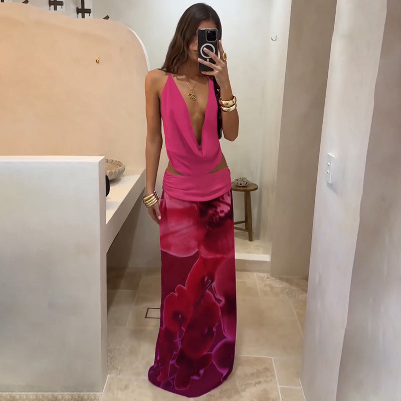 Dame Boho Maxiklänning med raffinerad överdel och floral drapering Mirla-Eva Jonsson