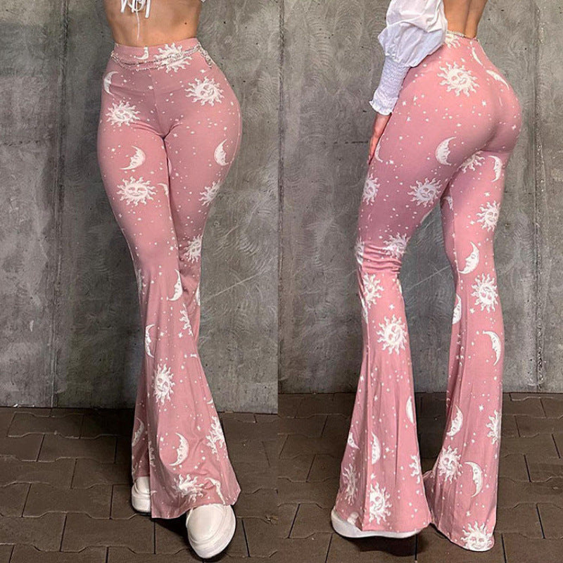 Dame Bootcut-byxa med måne- och solmönster Mirla-Eva Jonsson