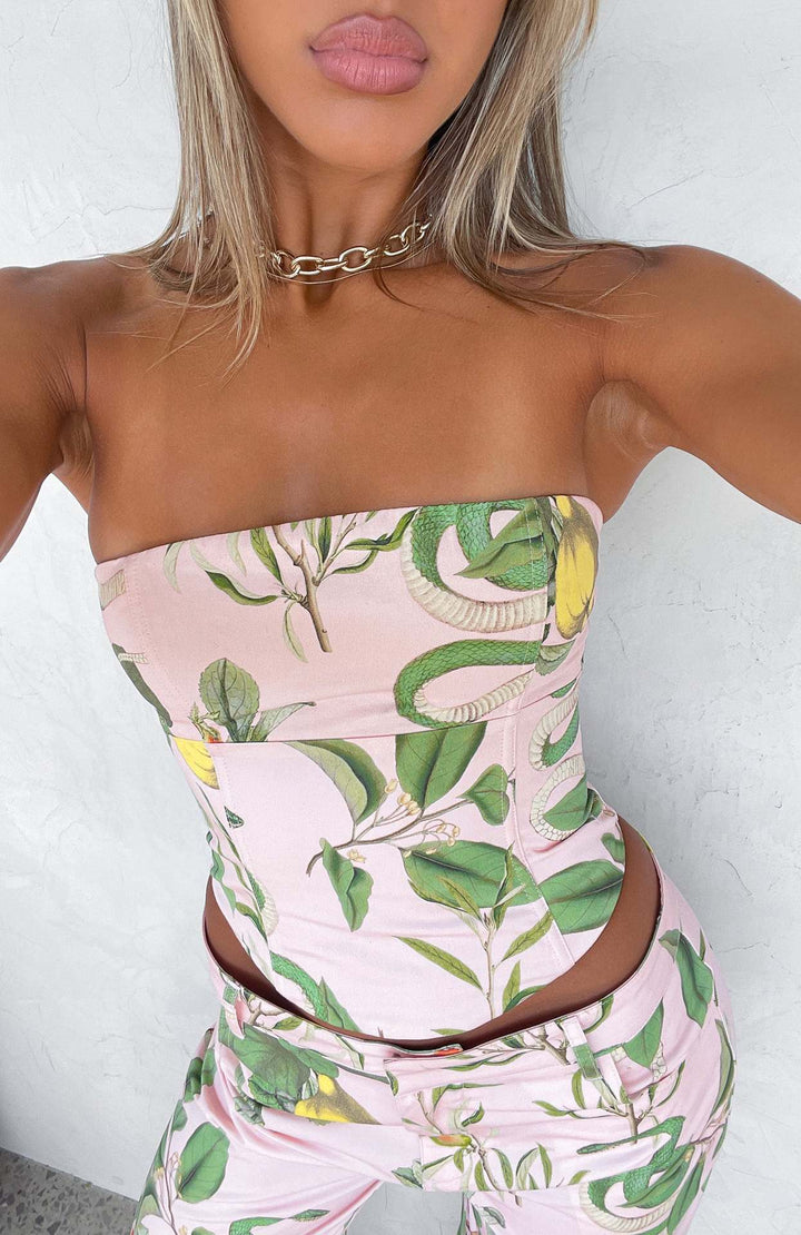 Dame Bustier-Topp med blommigt mönster och figursydd design Mirla-Eva Jonsson
