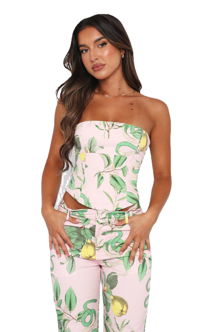 Dame Bustier-Topp med blommigt mönster och figursydd design Mirla-Eva Jonsson
