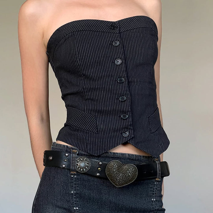 Dame Bustier-top med fina ränder och eleganta knappdetaljer Mirla-Eva Jonsson