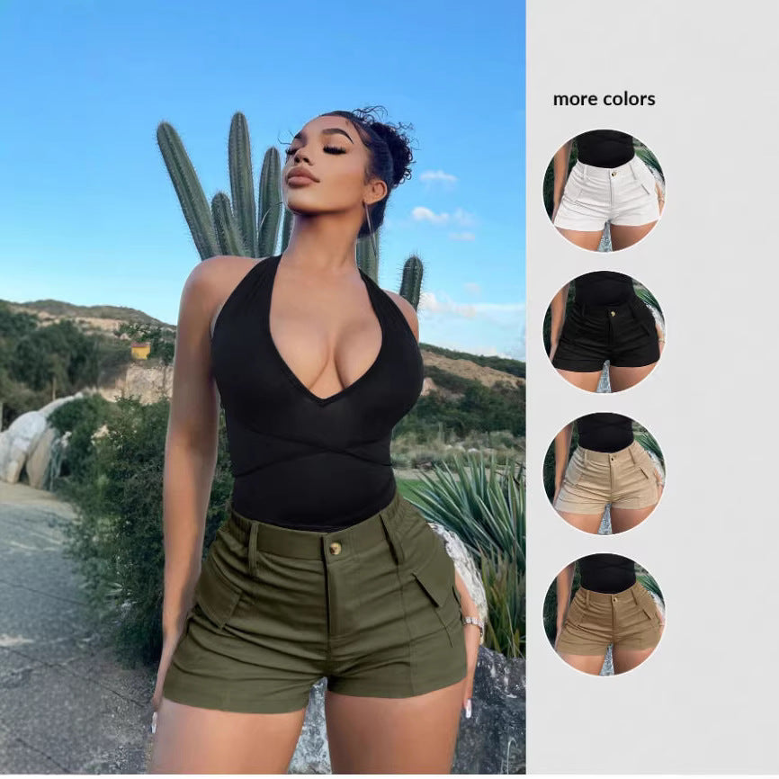 Dame Cargo-short med hög midja och praktiska fickor Mirla-Eva Jonsson