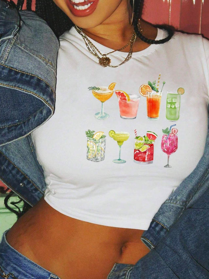 Dame Crop-T-Shirt med inspirerande tryck och figurnära skärning Mirla-Eva Jonsson