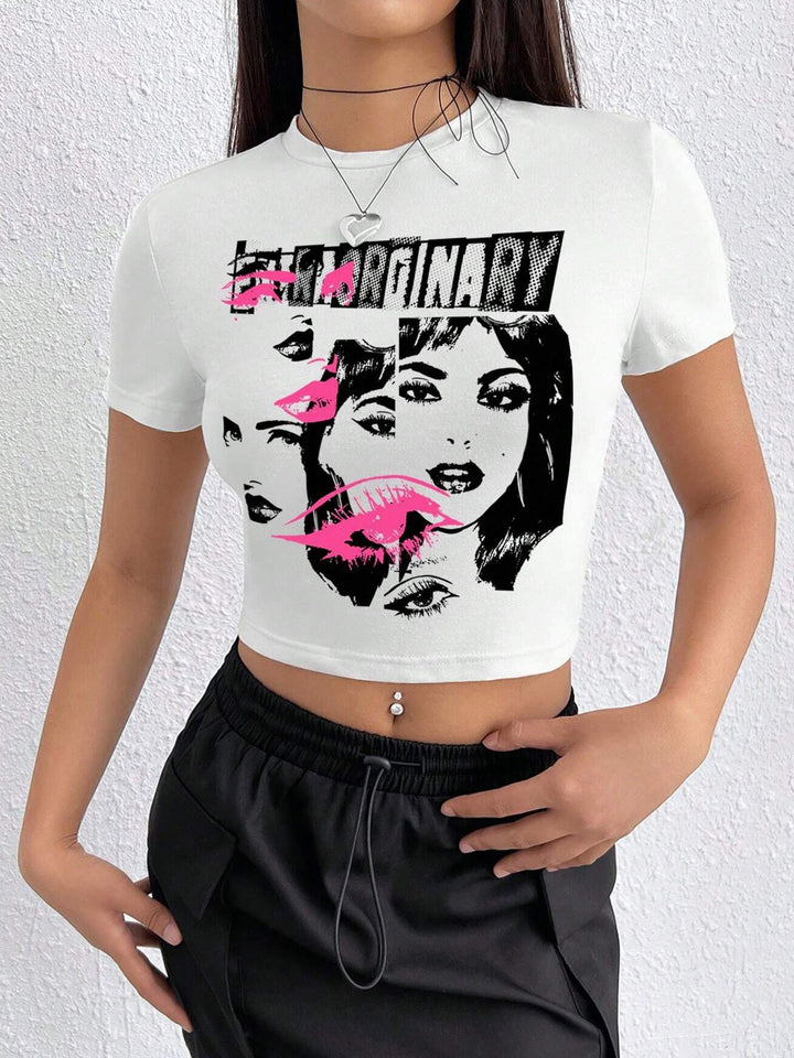 Dame Crop-T-Shirt med inspirerande tryck och figurnära skärning Mirla-Eva Jonsson