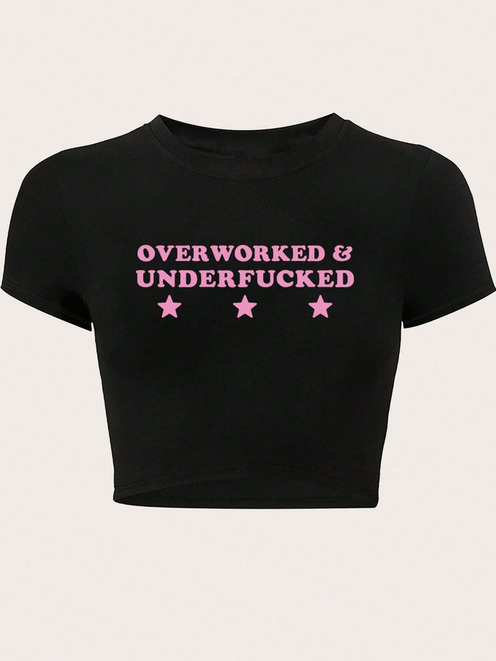 Dame Crop-T-Shirt med inspirerande tryck och figurnära skärning Mirla-Eva Jonsson