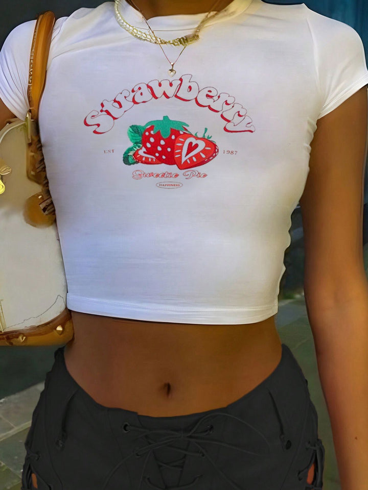 Dame Crop-T-Shirt med inspirerande tryck och figurnära skärning Mirla-Eva Jonsson
