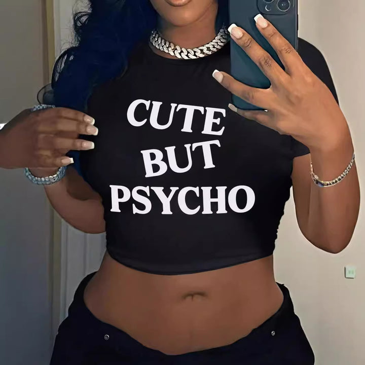 Dame Crop-T-Shirt med inspirerande tryck och figurnära skärning Mirla-Eva Jonsson