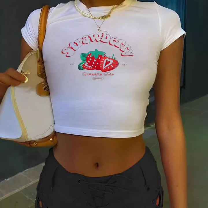 Dame Crop-T-Shirt med inspirerande tryck och figurnära skärning Mirla-Eva Jonsson