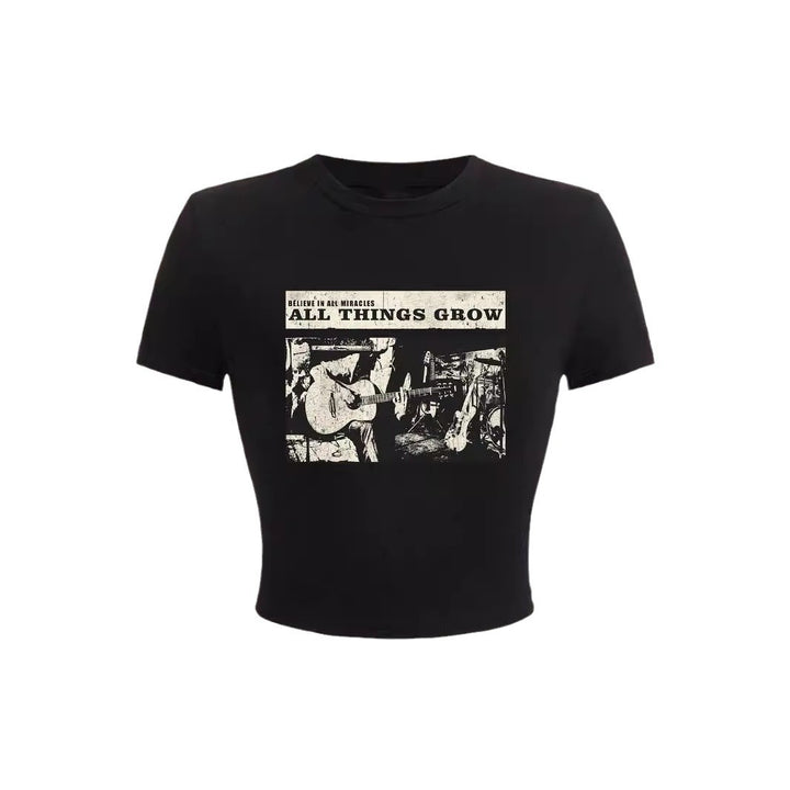 Dame Crop-T-Shirt med inspirerande tryck och figurnära skärning Mirla-Eva Jonsson