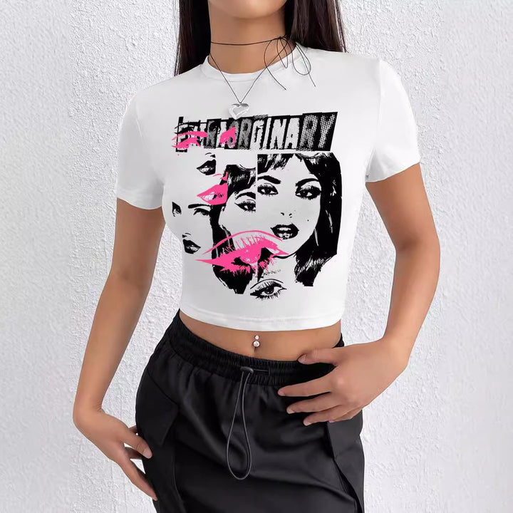 Dame Crop-T-Shirt med inspirerande tryck och figurnära skärning Mirla-Eva Jonsson