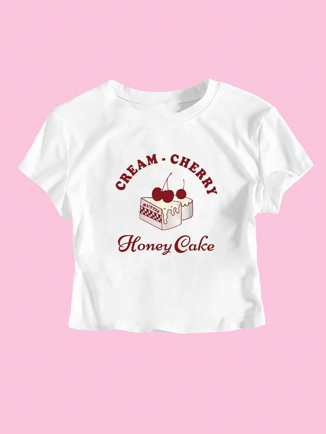 Dame Crop-T-Shirt med kreativ dessertmotiv och modern skärning Mirla-Eva Jonsson
