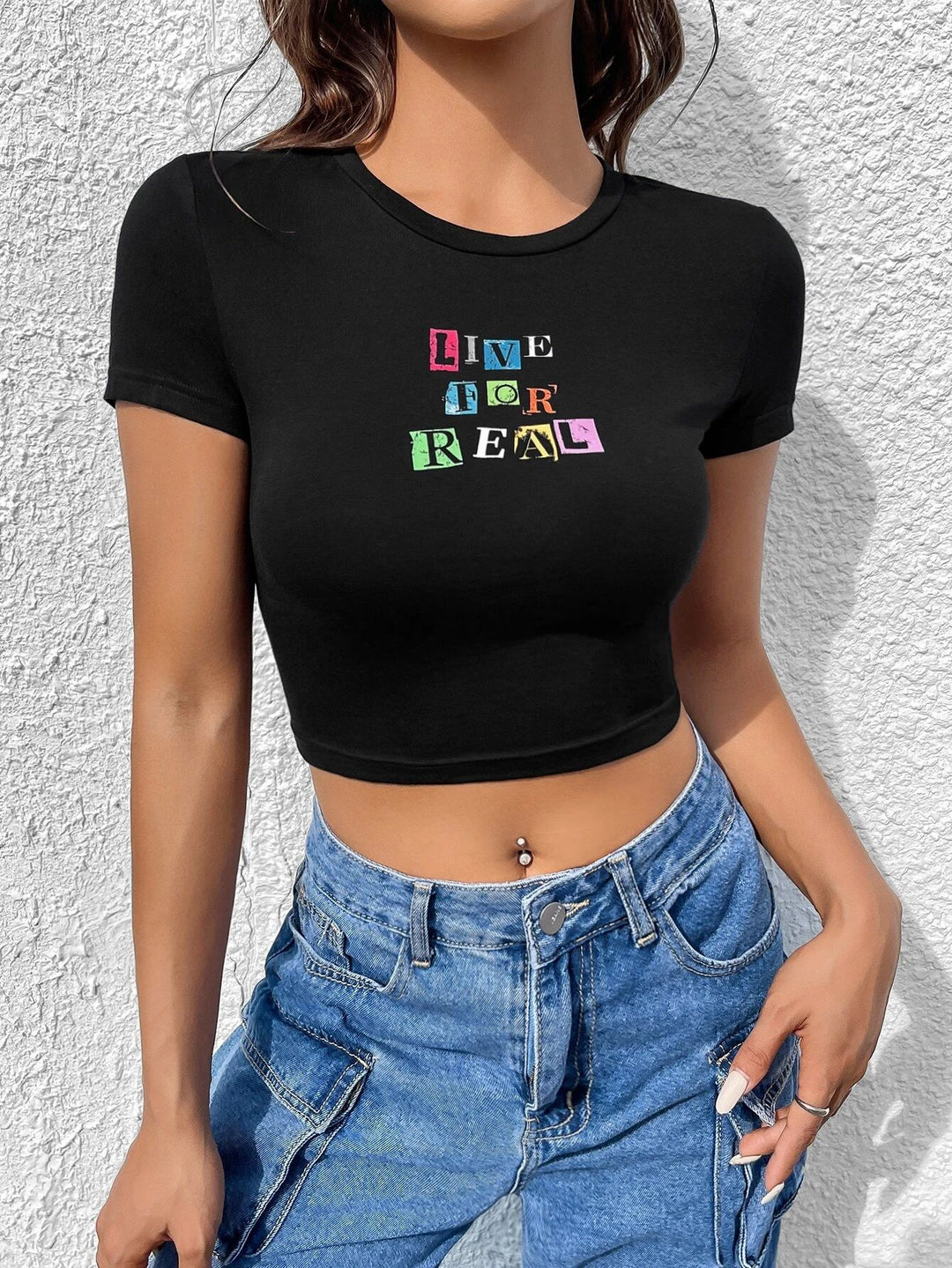Dame Crop-T-Shirt med kreativt tryck Mirla-Eva Jonsson