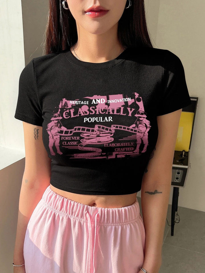 Dame Crop-T-Shirt med kreativt tryck Mirla-Eva Jonsson