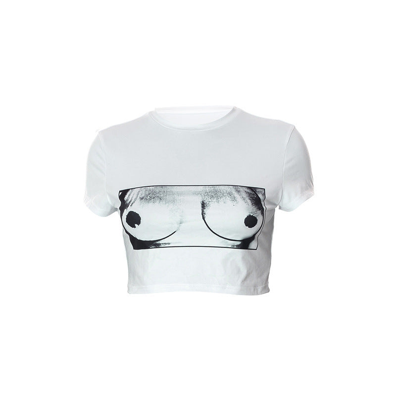 Dame Crop-T-Shirt med kunstnerisk grafikktrykk Mirla-Eva Jonsson