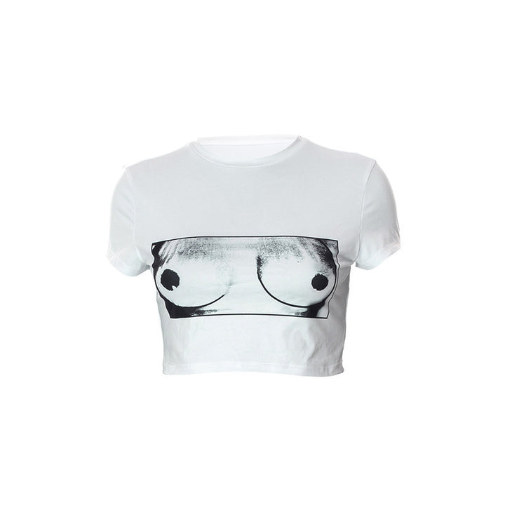 Dame Crop-T-Shirt med kunstnerisk grafikktrykk Mirla-Eva Jonsson