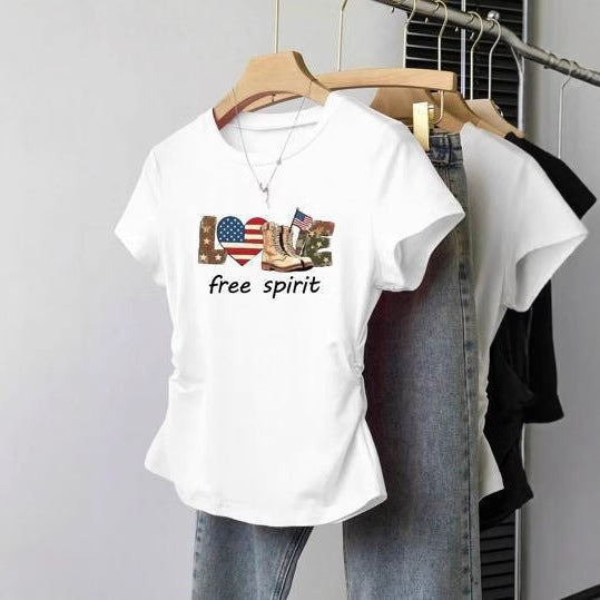 Dame Crop-T-shirt med figurnära skärning og moderne design Mirla-Eva Jonsson
