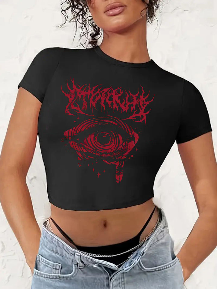 Dame Crop-T-shirt med fruktig körsbärdesign och lös passform Mirla-Eva Jonsson