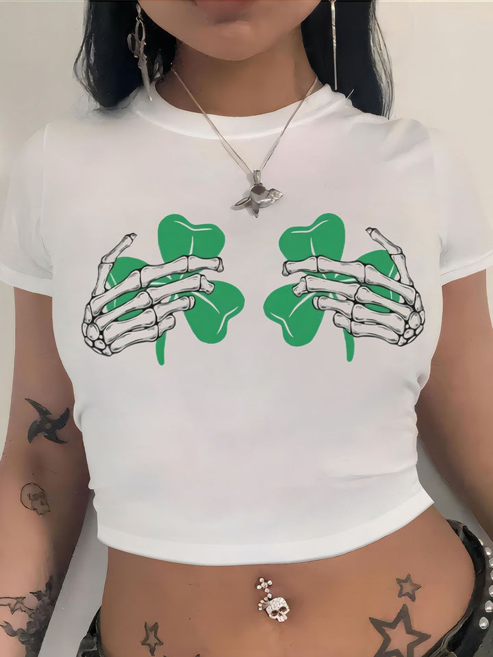 Dame Crop-T-shirt med fruktig körsbärdesign och lös passform Mirla-Eva Jonsson