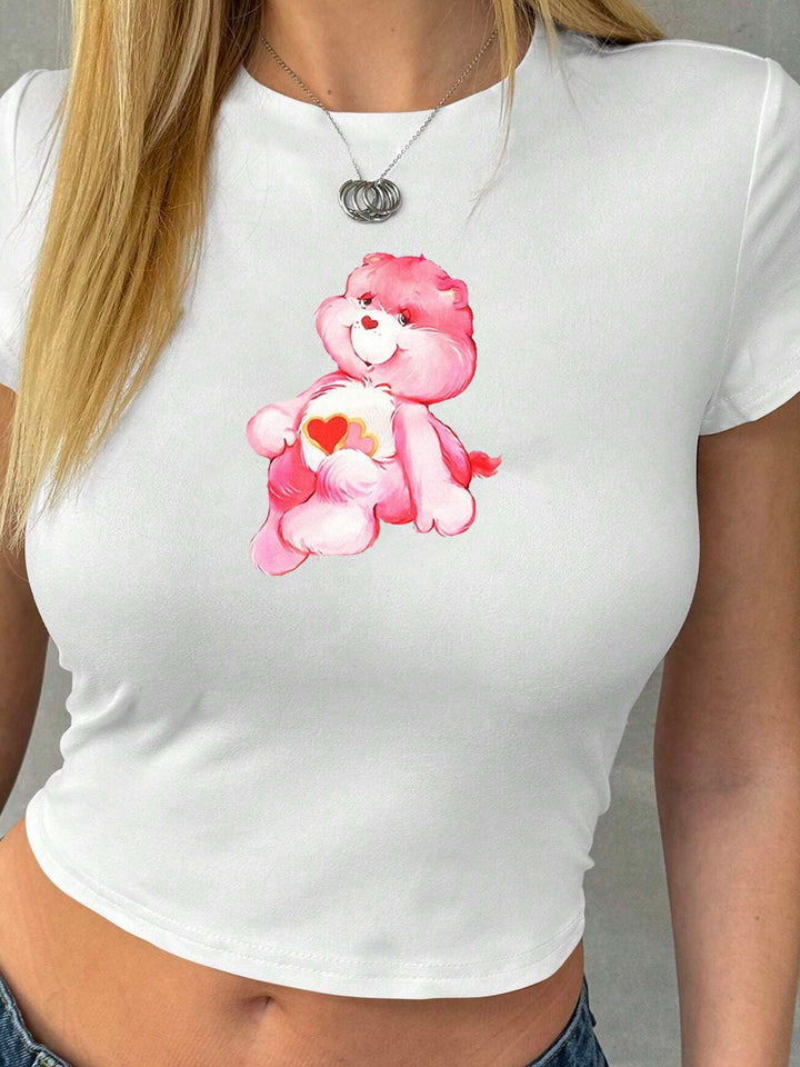 Dame Crop-T-shirt med kreativ nostalgi-tryck och avslappnad skärning Mirla-Eva Jonsson