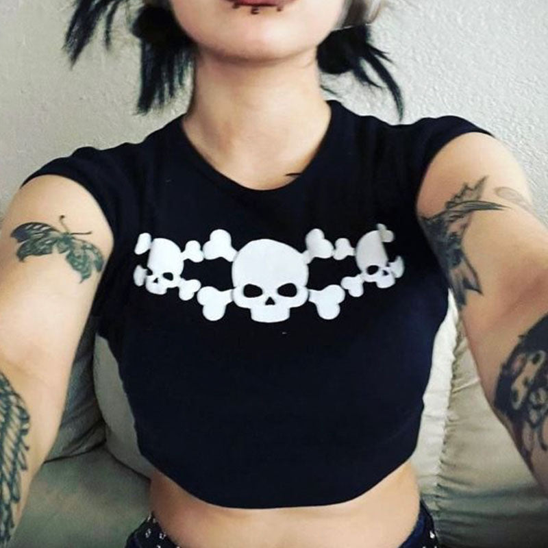 Dame Crop-T-shirt med kreativ nostalgi-tryck och avslappnad skärning Mirla-Eva Jonsson