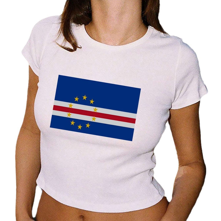 Dame Crop-T-shirt med kreativt landsflaggsdesign Mirla-Eva Jonsson