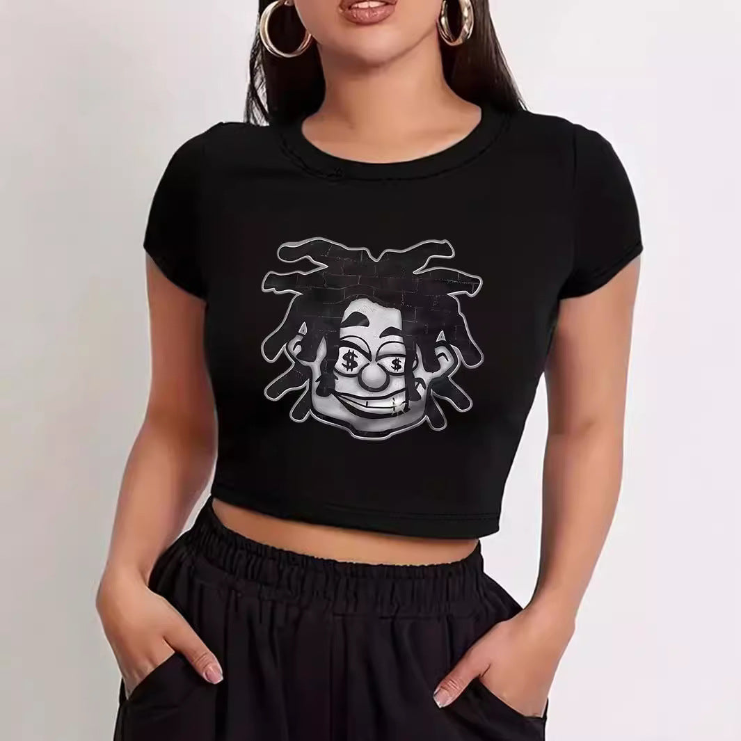 Dame Crop-T-shirt med kreativt seriemotiv Mirla-Eva Jonsson