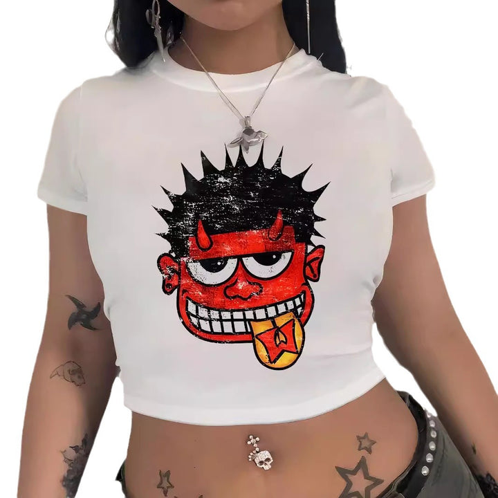 Dame Crop-T-shirt med kreativt seriemotiv Mirla-Eva Jonsson