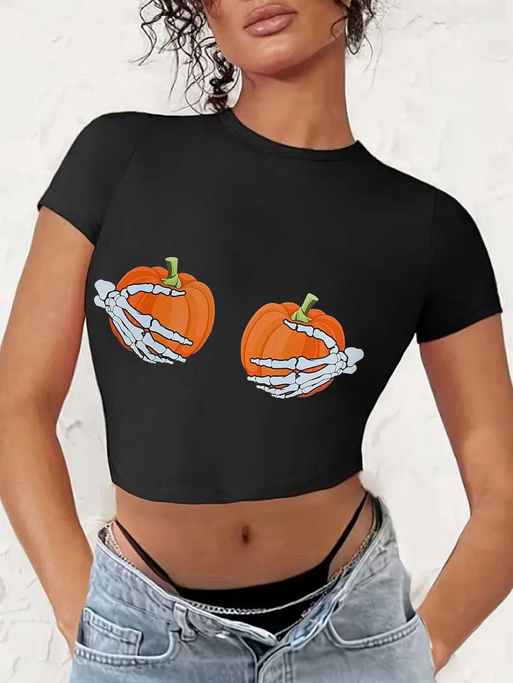 Dame Crop-T-shirt med kreativt seriemotiv Mirla-Eva Jonsson
