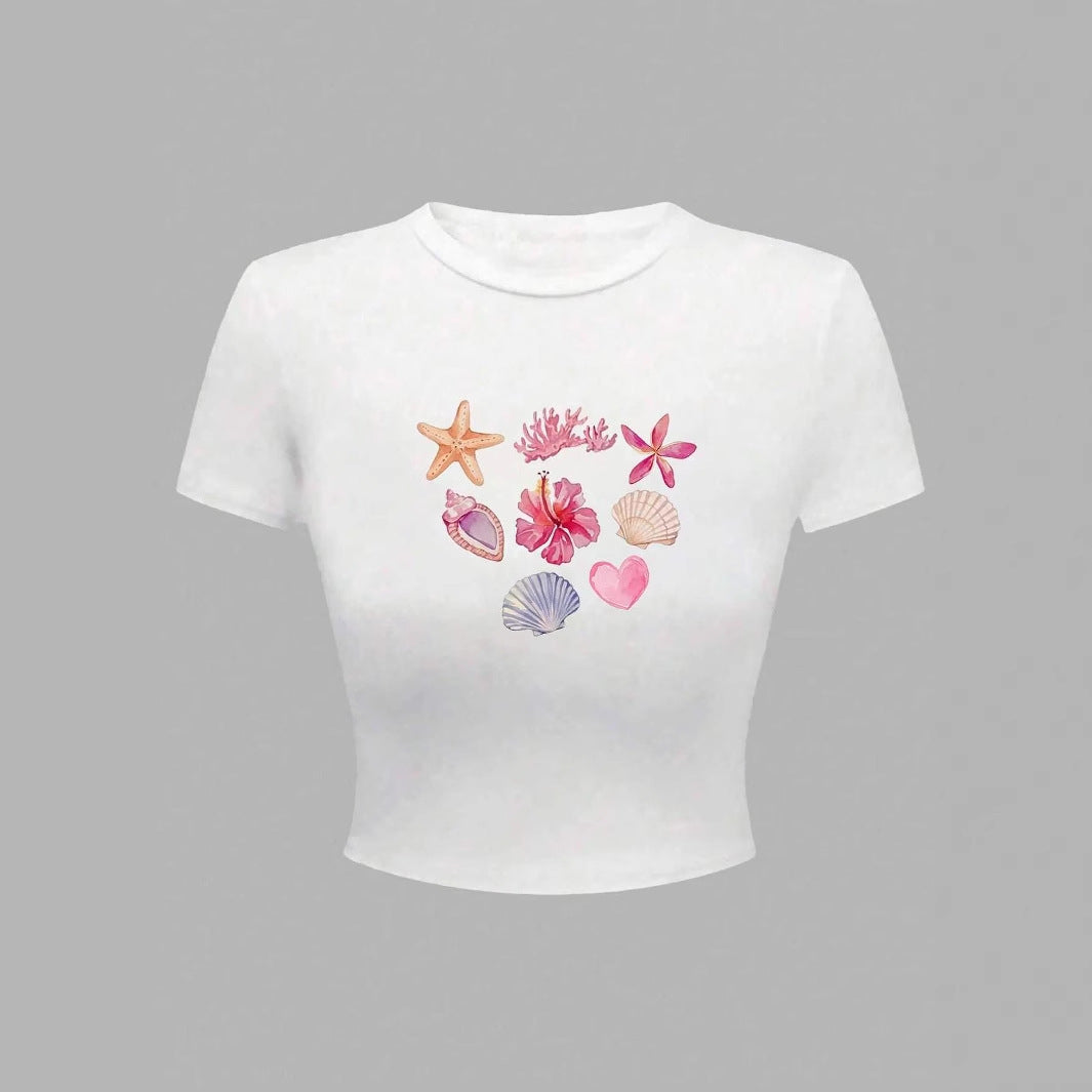 Dame Crop-T-shirt med maritimt tryck Mirla-Eva Jonsson